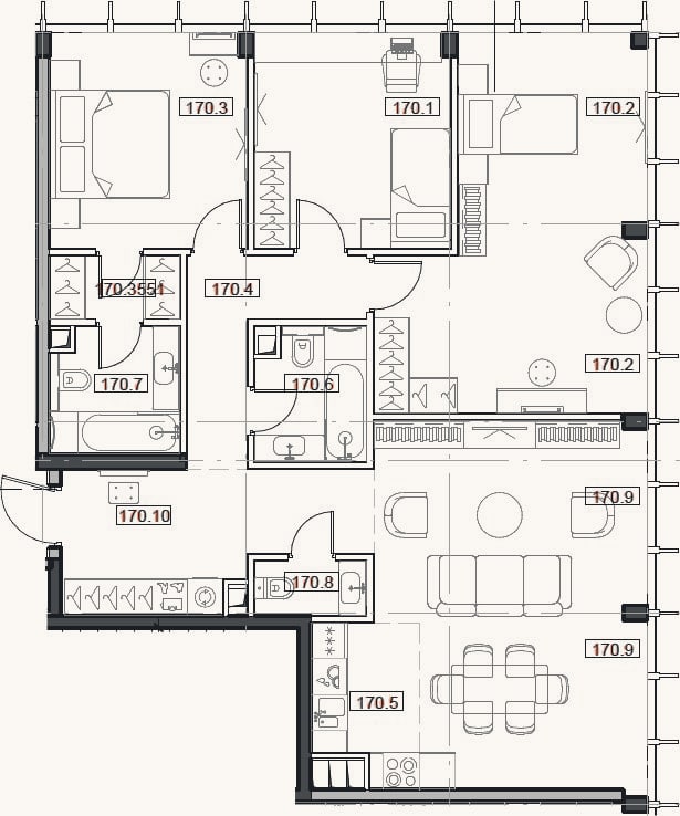 Планировка: 4+ к, 107,5 м²