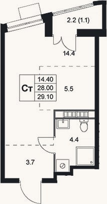 Планировка: Студия, 28 м²