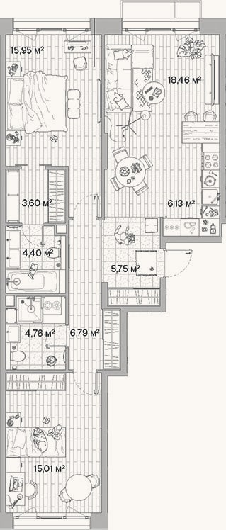 Планировка: 3-к, 80,9 м²