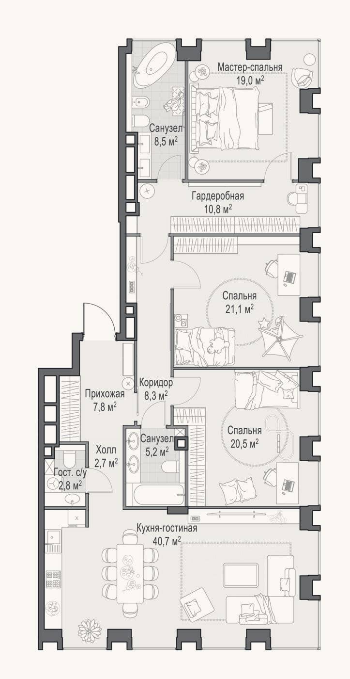 Планировка: 4+ к, 147,6 м²