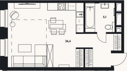 Планировка: Студия, 41,5 м²