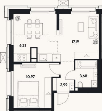Планировка: 2-к, 41 м²