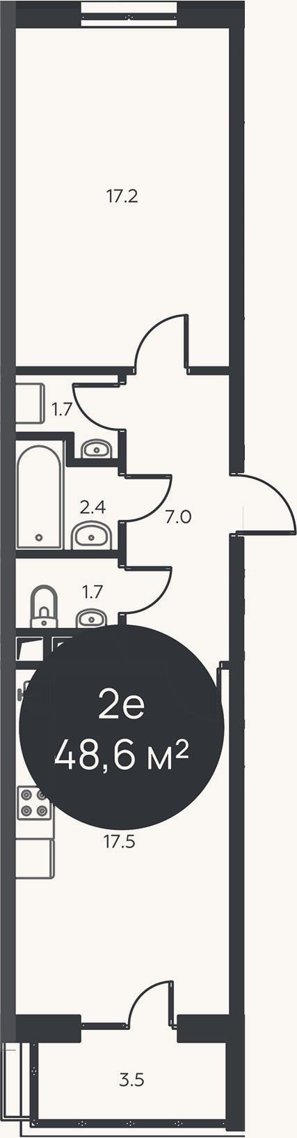 Планировка: 2-к, 47,5 м²