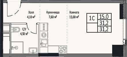 Планировка: Студия, 31,2 м²