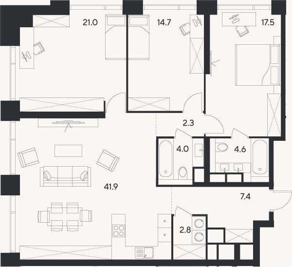 Планировка: 4+ к, 116,2 м²