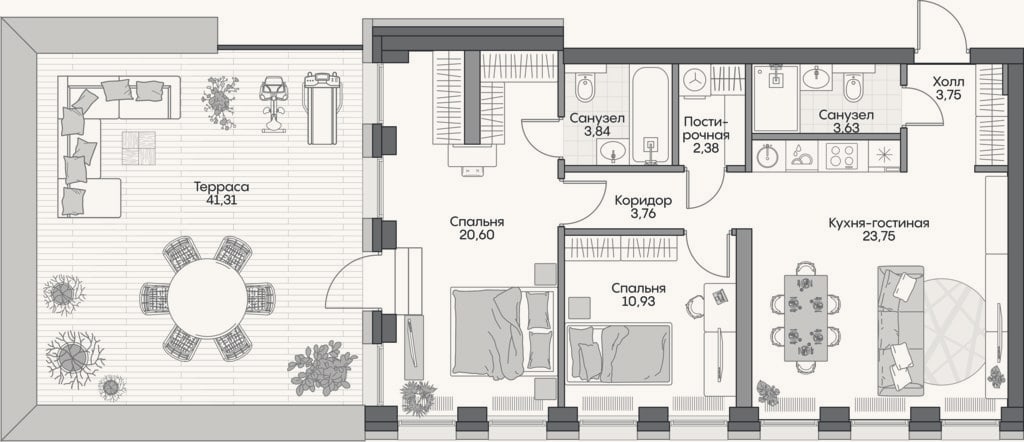 Планировка: 3-к, 70,2 м²
