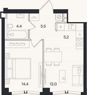 Планировка: 2-к, 41,5 м²
