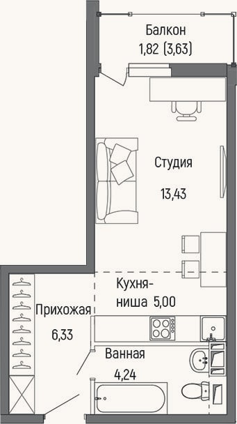 Планировка: Студия, 29 м²
