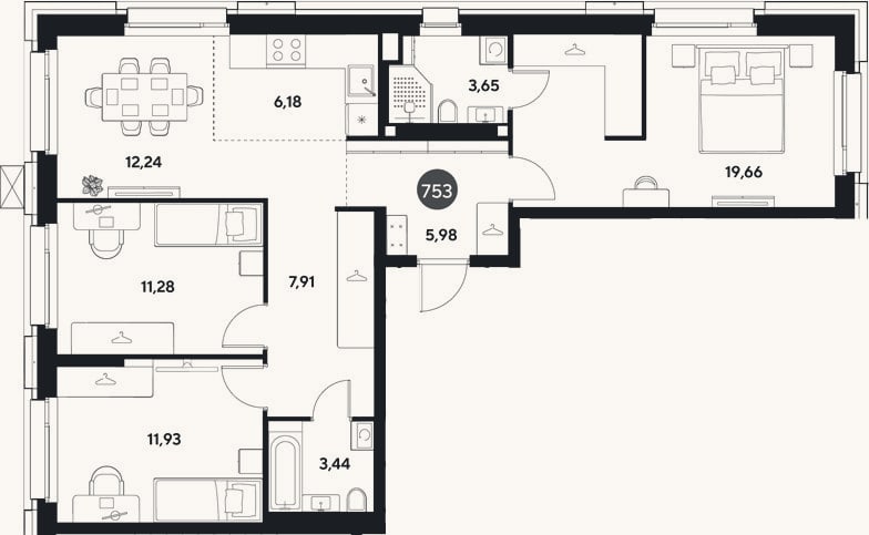 Планировка: 4+ к, 82,3 м²