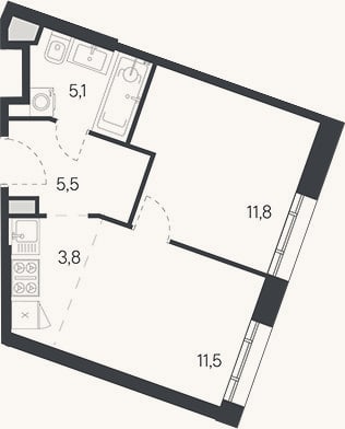 Планировка: 2-к, 37,7 м²