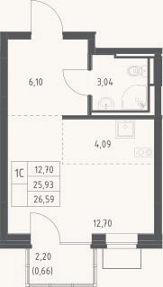 Планировка: Студия, 25,9 м²
