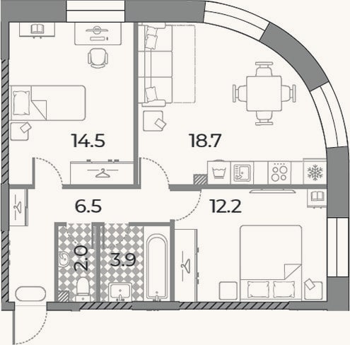 Планировка: 3-к, 57,8 м²
