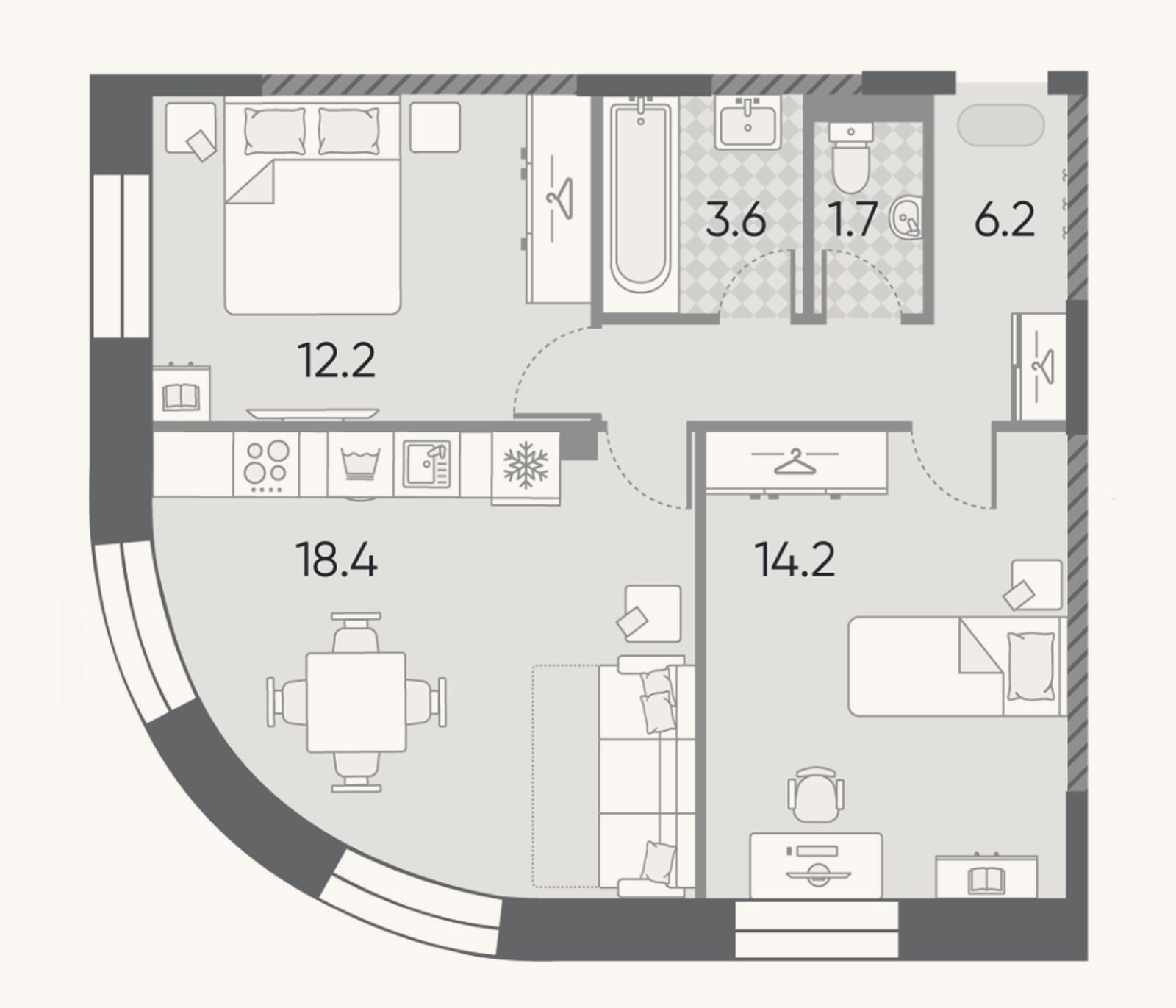 Планировка: 3-к, 56,3 м²