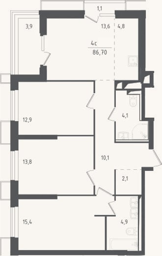 Планировка: 4+ к, 81,7 м²