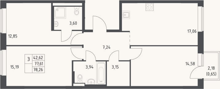 Планировка: 4+ к, 77,6 м²