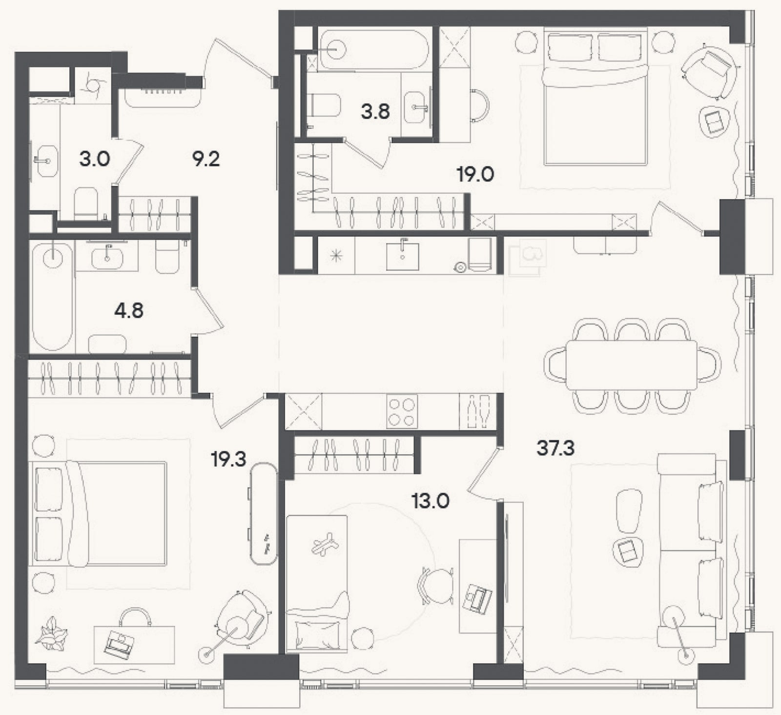 Планировка: 4+ к, 110,2 м²