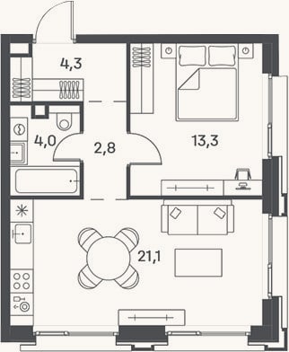 Планировка: 2-к, 45,5 м²