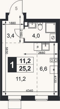 Планировка: Студия, 25,2 м²