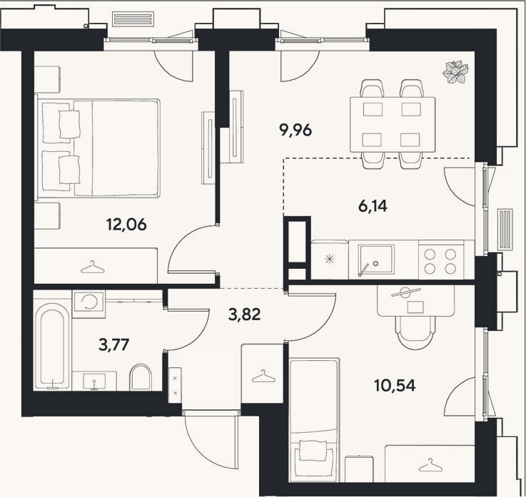 Планировка: 3-к, 46,3 м²