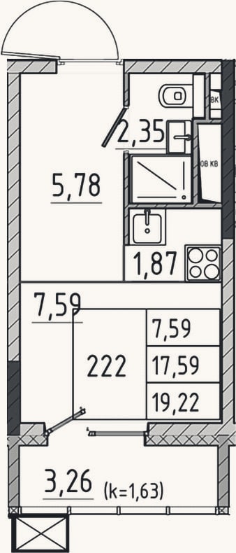 Планировка: Студия, 17,6 м²