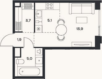 Планировка: Студия, 29,6 м²