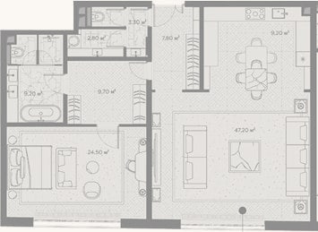Планировка: 1-к, 113,7 м²