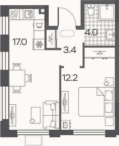Планировка: 2-к, 36,6 м²