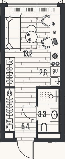Планировка: Студия, 24,5 м²