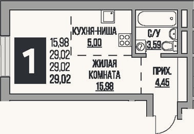 Планировка: Студия, 29 м²