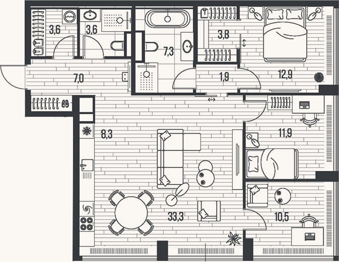 Планировка: 4+ к, 104,1 м²