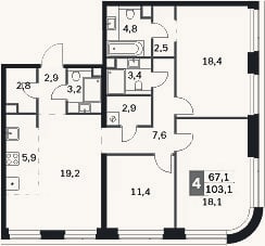 Планировка: 4+ к, 103,1 м²