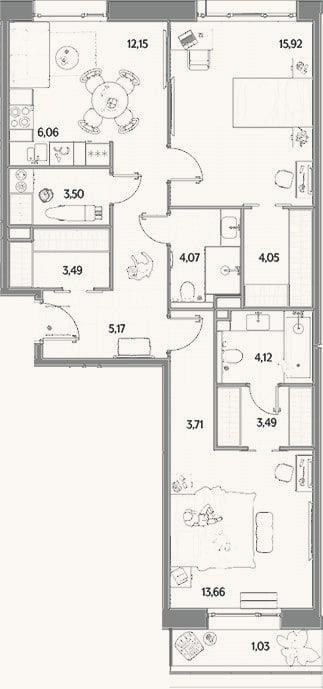 Планировка: 3-к, 79,4 м²