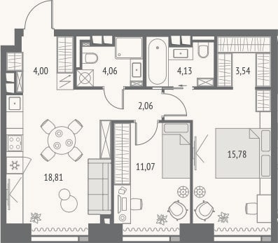 Планировка: 3-к, 63,5 м²