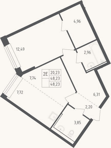 Планировка: 2-к, 48,2 м²