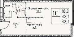 Планировка: Студия, 32,1 м²