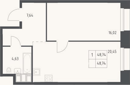 Планировка: 2-к, 48,7 м²