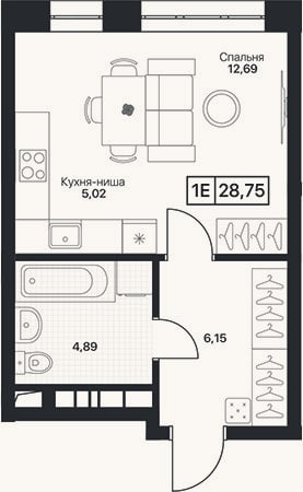 Планировка: Студия, 28,8 м²