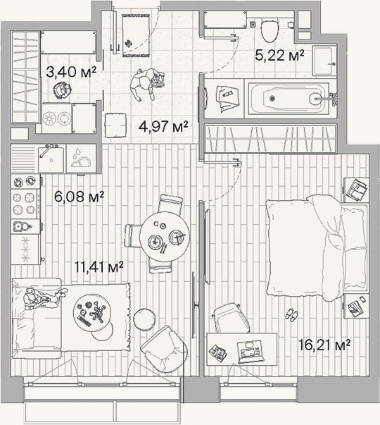 Планировка: 2-к, 47,3 м²