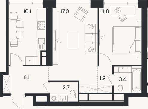 Планировка: 2-к, 53,2 м²