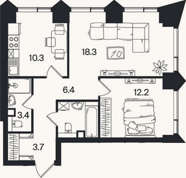 Планировка: 2-к, 58,3 м²