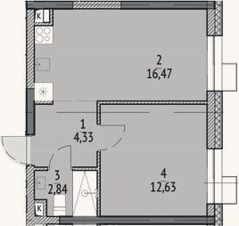 Планировка: 2-к, 36,3 м²