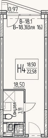 Планировка: Студия, 21,6 м²