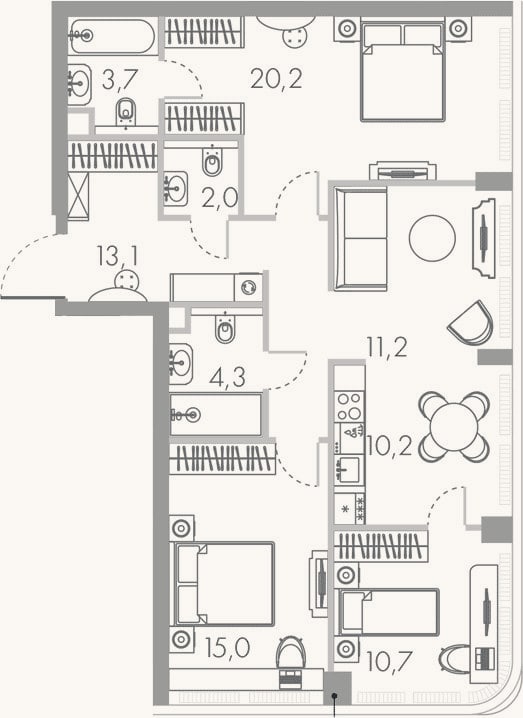 Планировка: 4+ к, 90,4 м²