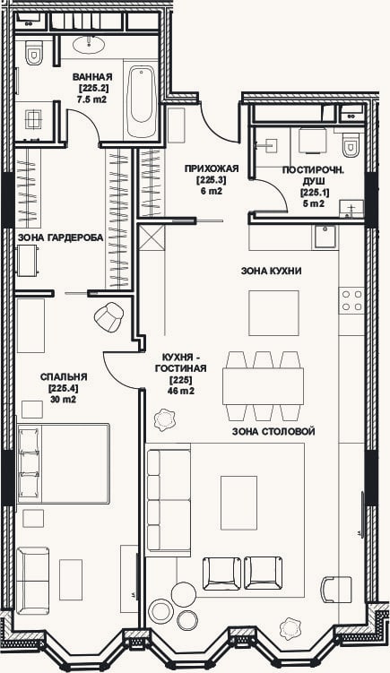 Планировка: 2-к, 98,7 м²