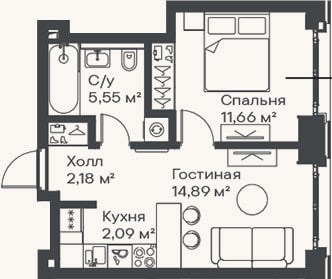 Планировка: 2-к, 36,4 м²