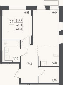 Планировка: 2-к, 41,5 м²