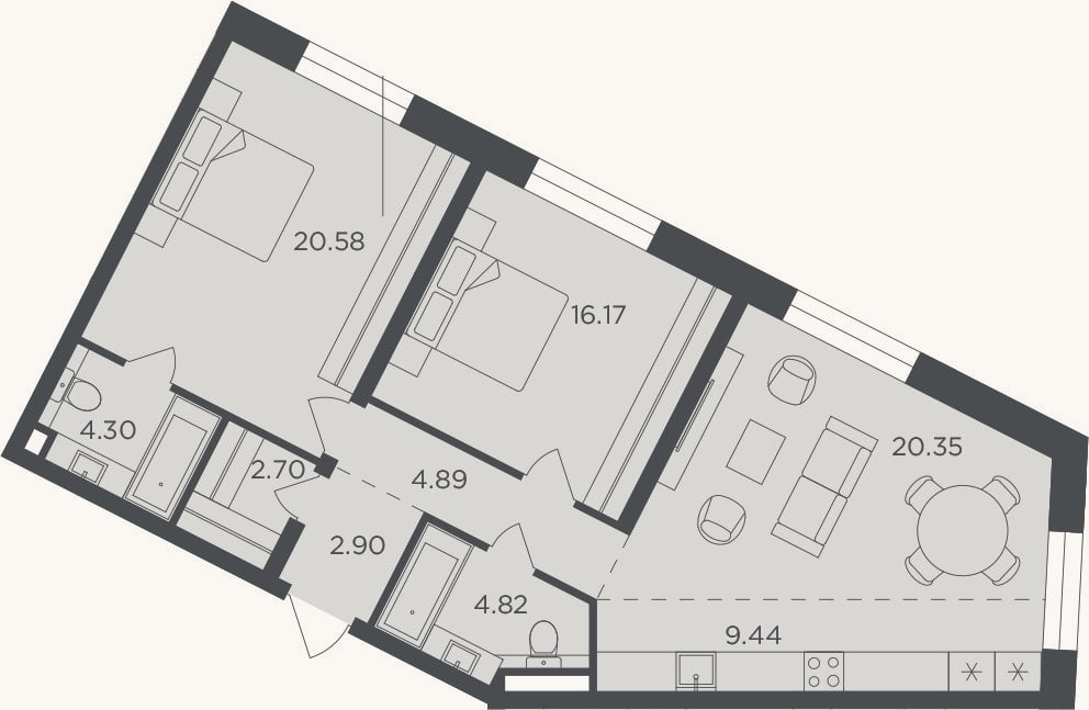 Планировка: 3-к, 86,2 м²