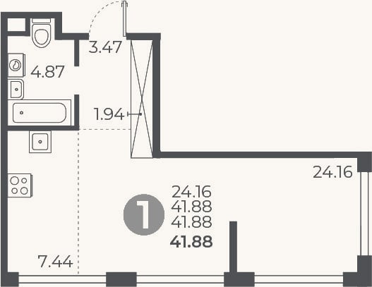 Планировка: Студия, 41,9 м²