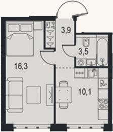 Планировка: 1-к, 33,8 м²