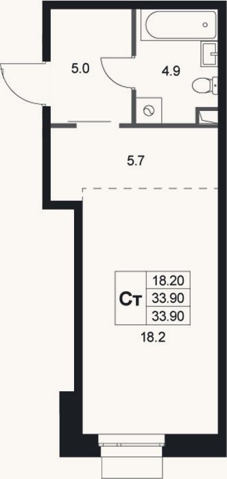 Планировка: Студия, 33,8 м²